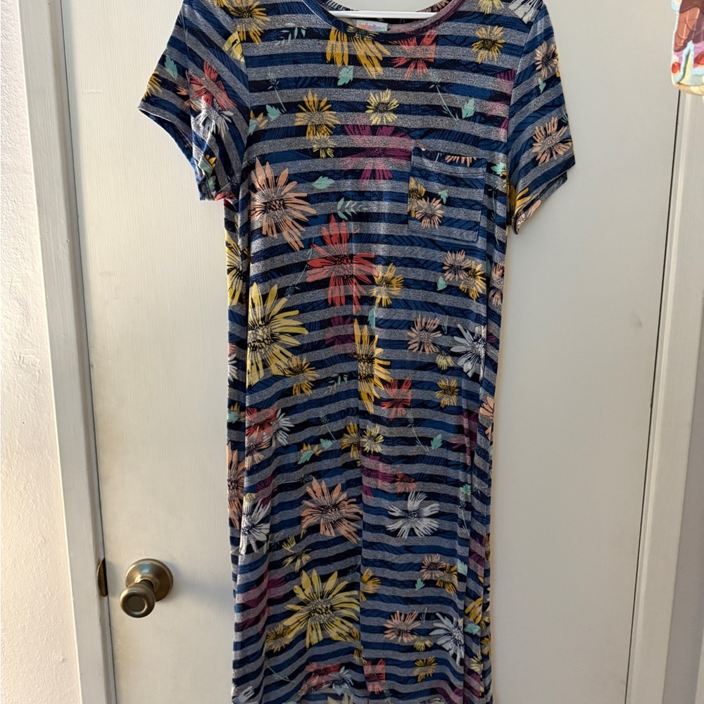LuLaRoe Blue Floral Striped Maxi Dress